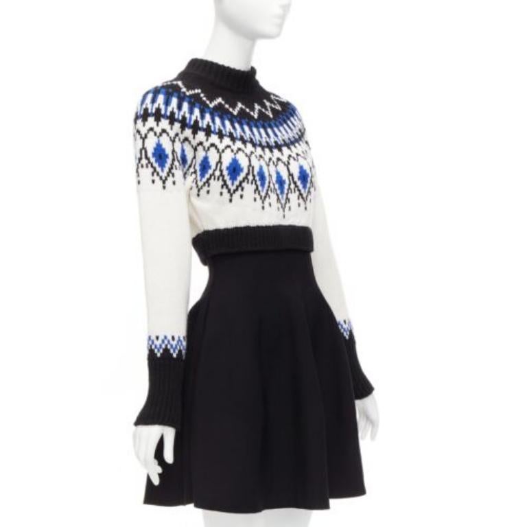 Black ALEXANDER MCQUEEN 2022 100%wool blue black fairisle long sleeve sweater dress XS For Sale