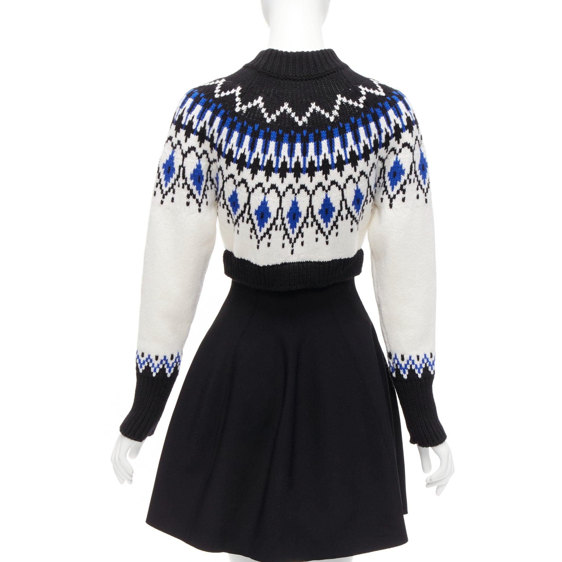Women's ALEXANDER MCQUEEN 2022 100%wool blue black fairisle long sleeve sweater dress XS For Sale