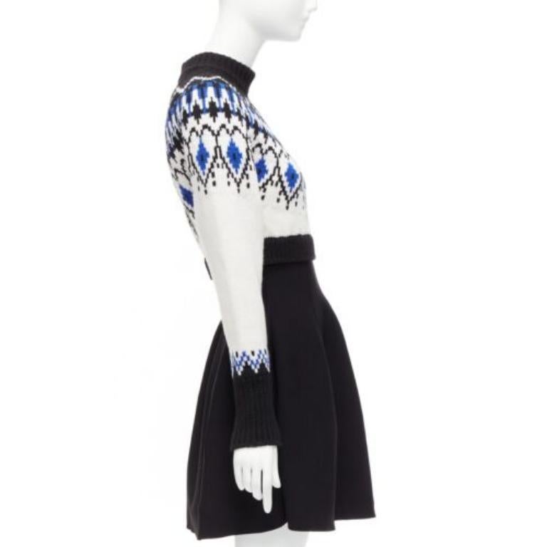 ALEXANDER MCQUEEN 2022 100%wool blue black fairisle long sleeve sweater dress XS In Excellent Condition For Sale In Hong Kong, NT