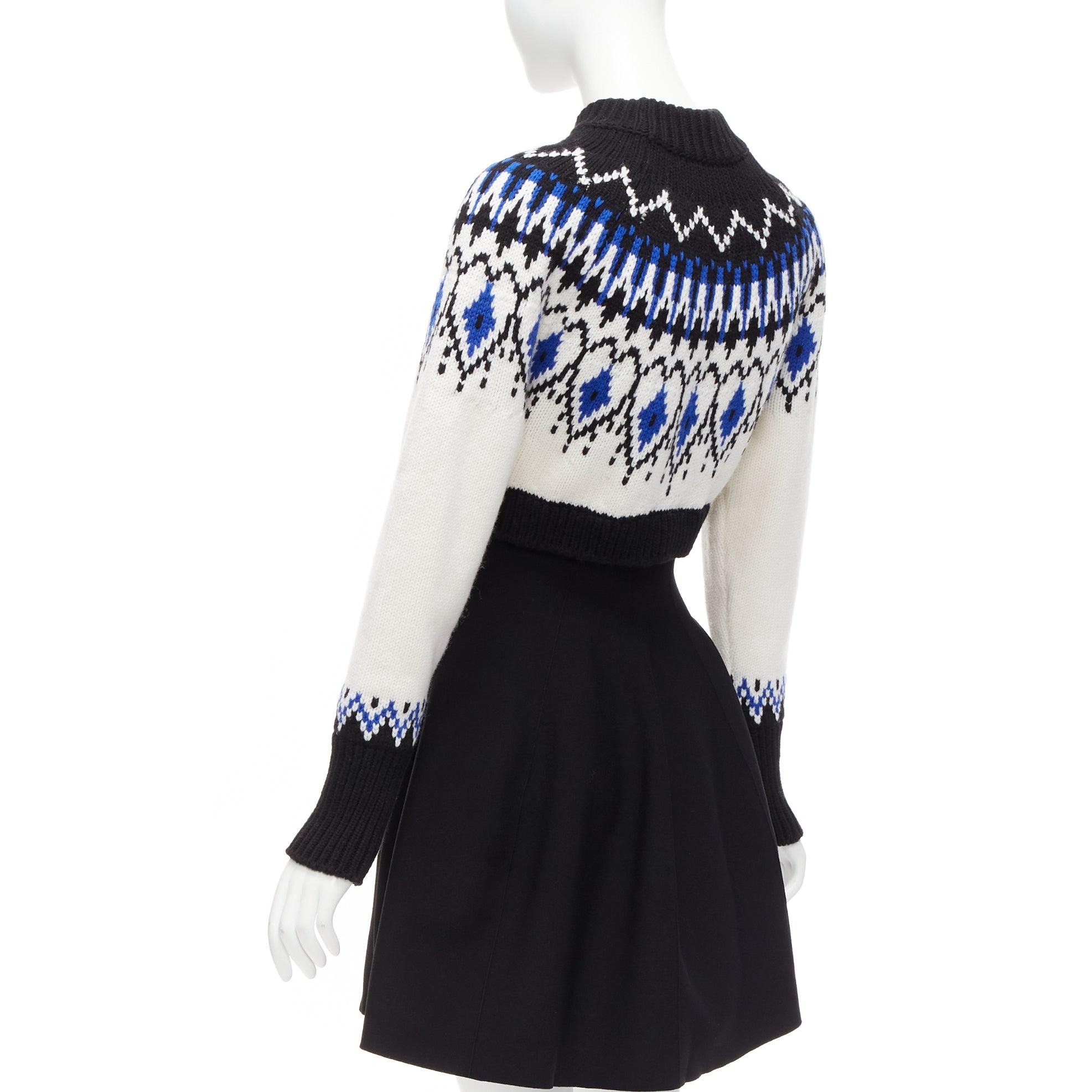 ALEXANDER MCQUEEN 2022 100%wool blue black fairisle long sleeve sweater dress XS For Sale 1