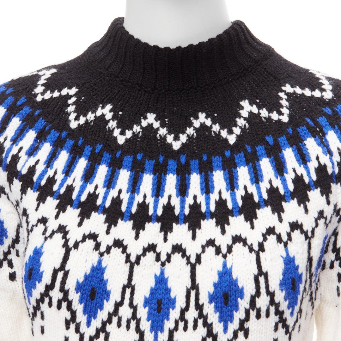 ALEXANDER MCQUEEN 2022 100%wool blue black fairisle long sleeve sweater dress XS For Sale 2