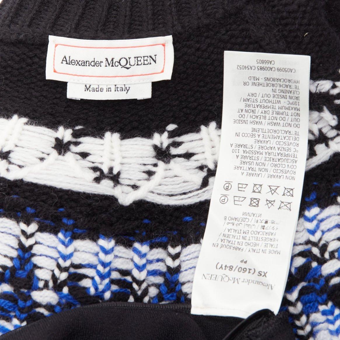 ALEXANDER MCQUEEN 2022 100%wool blue black fairisle long sleeve sweater dress XS For Sale 4