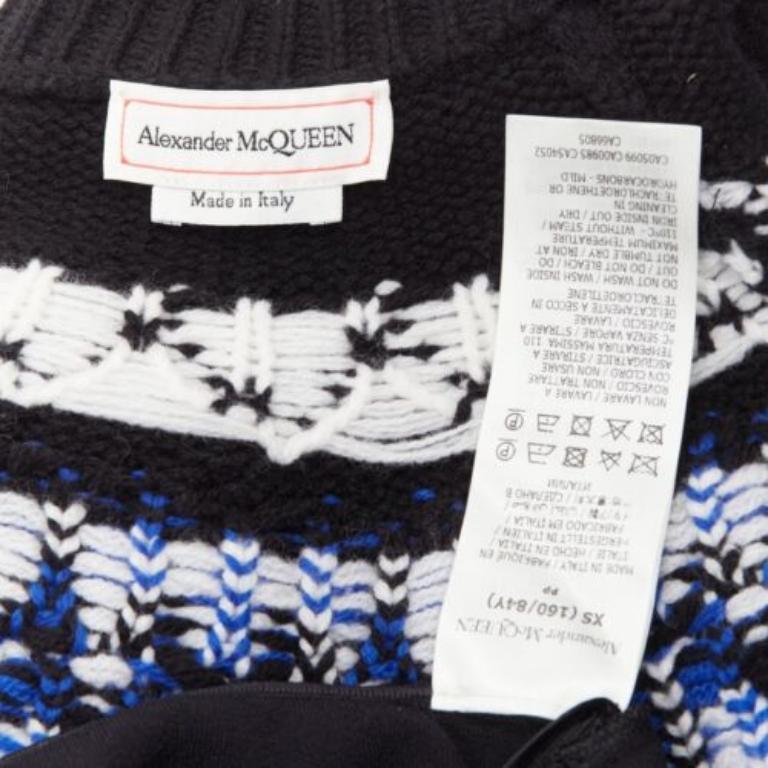 ALEXANDER MCQUEEN 2022 100%wool blue black fairisle long sleeve sweater dress XS For Sale 3