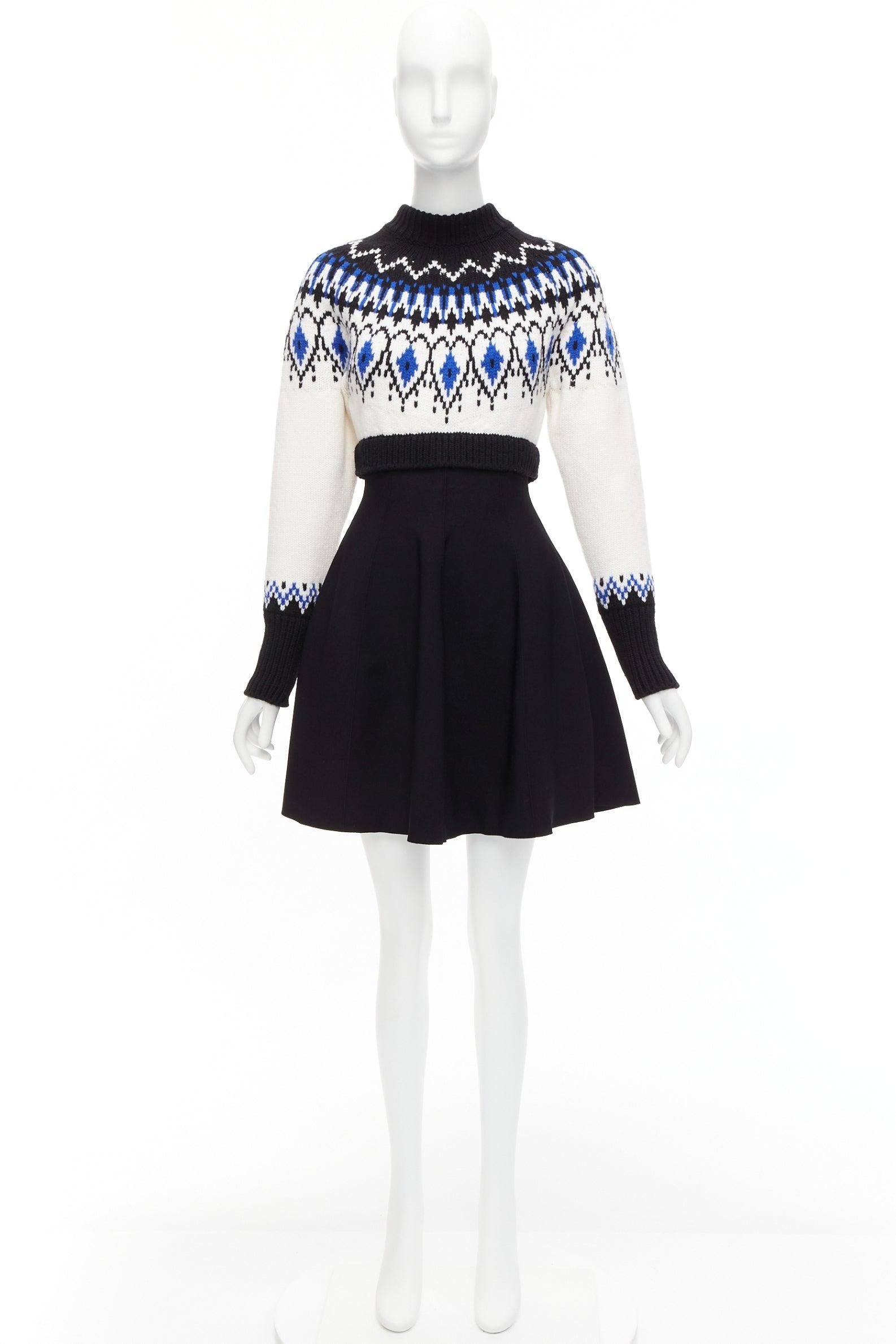 ALEXANDER MCQUEEN 2022 100%wool blue black fairisle long sleeve sweater dress XS For Sale 5