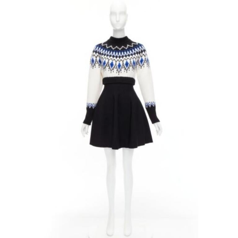 ALEXANDER MCQUEEN 2022 100%wool blue black fairisle long sleeve sweater dress XS For Sale 4