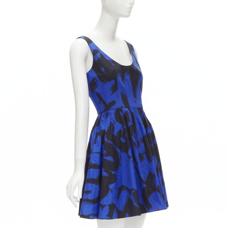 Purple ALEXANDER MCQUEEN 2022 black blue abstract print fit flared scoop dress It38 S For Sale