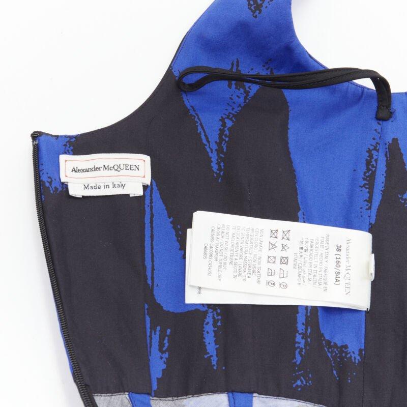 ALEXANDER MCQUEEN 2022 black blue abstract print fit flared scoop dress It38 S For Sale 4