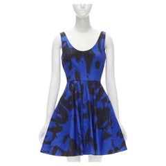 ALEXANDER MCQUEEN 2022 black blue abstract print fit flared scoop dress It38 S
