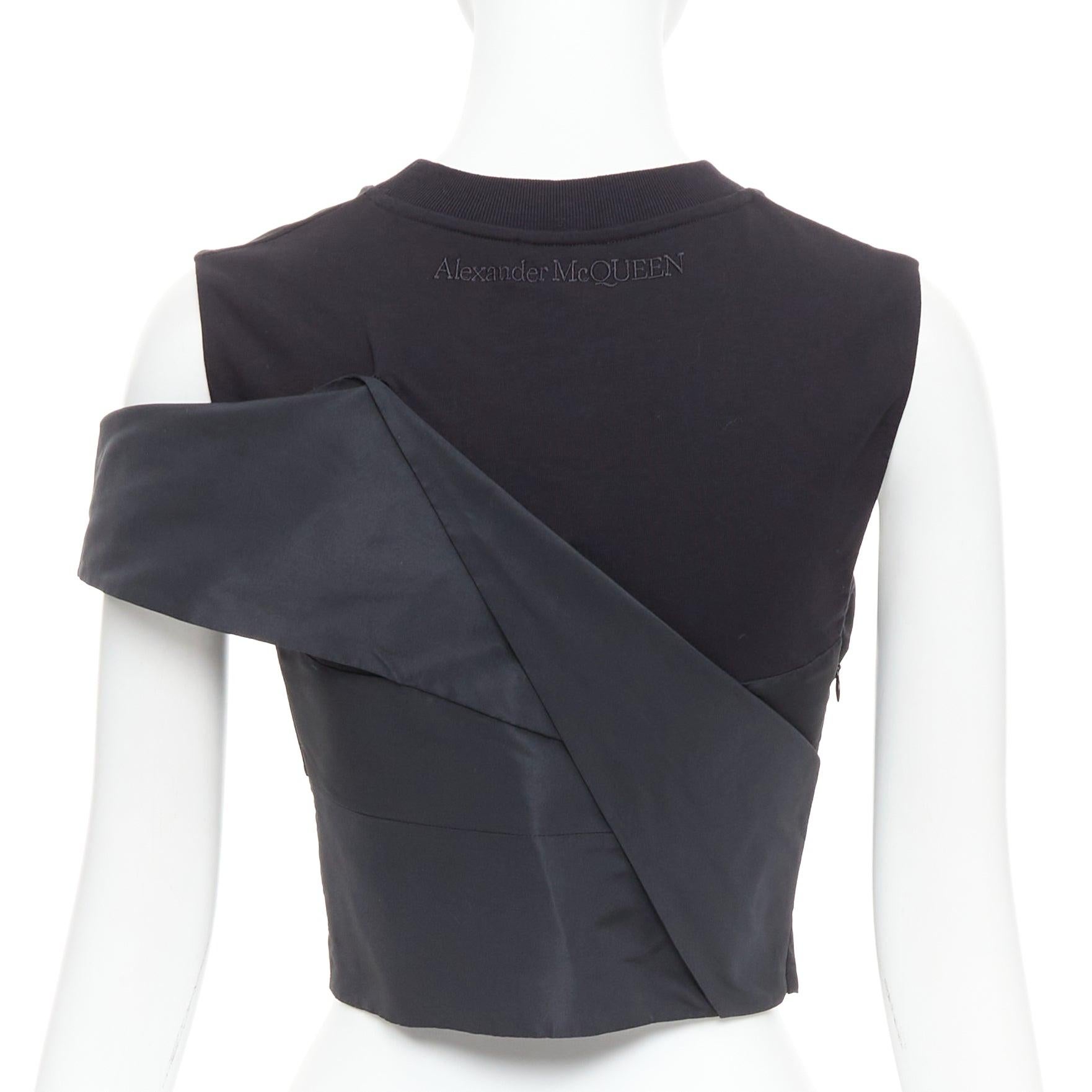 Women's ALEXANDER MCQUEEN 2022 black draped cold shoulder taffeta crop top IT38 XS