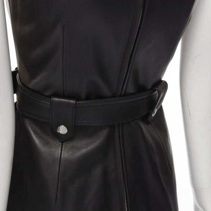 ALEXANDER MCQUEEN 2022 black leather biker belted ruffle trim dress IT38 XS For Sale 5