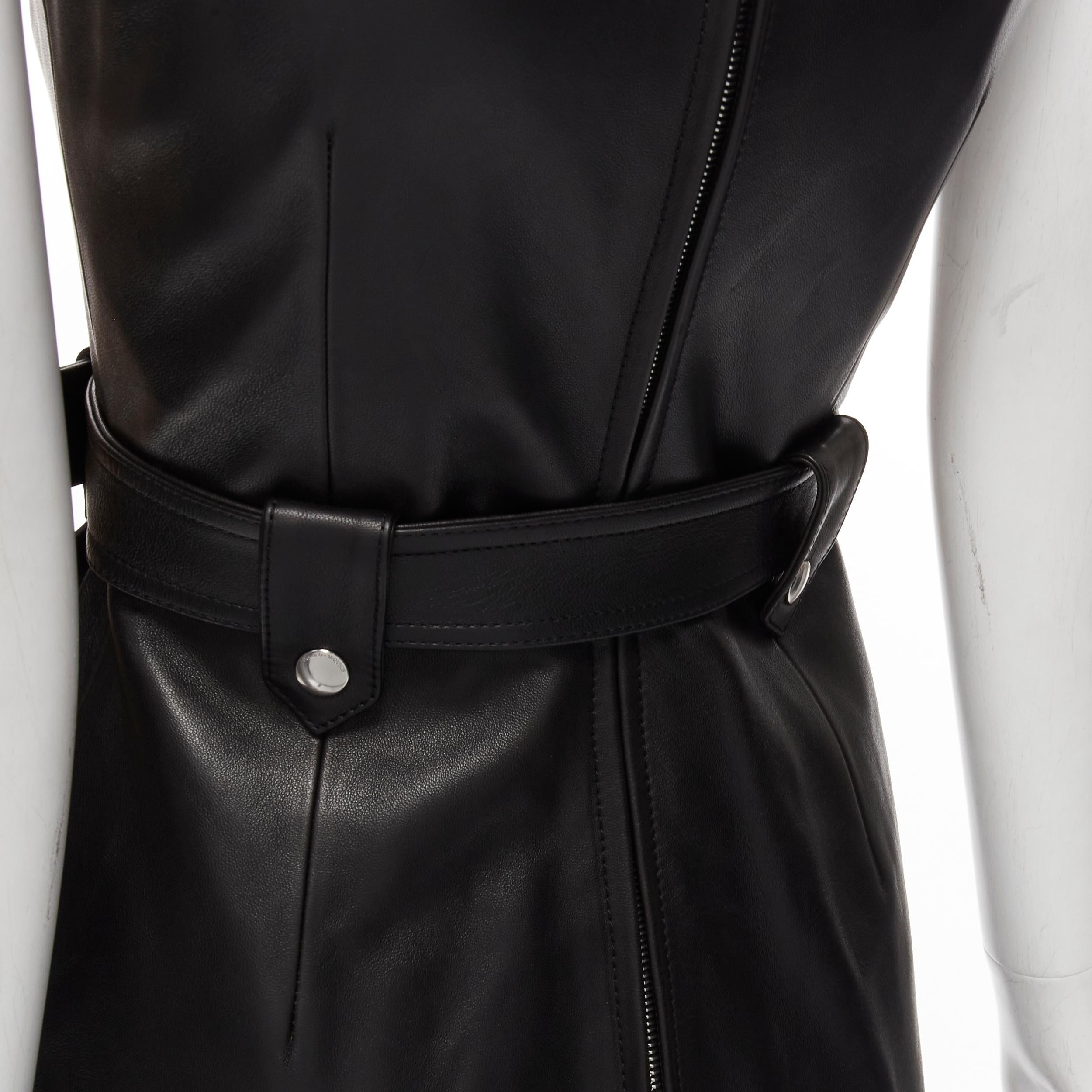 ALEXANDER MCQUEEN 2022 black leather biker belted ruffle trim dress IT38 XS For Sale 6