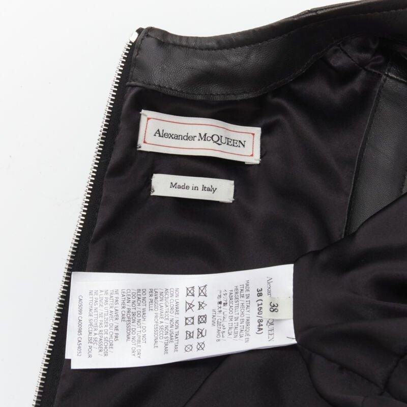 ALEXANDER MCQUEEN 2022 black leather biker belted ruffle trim dress IT38 XS For Sale 6