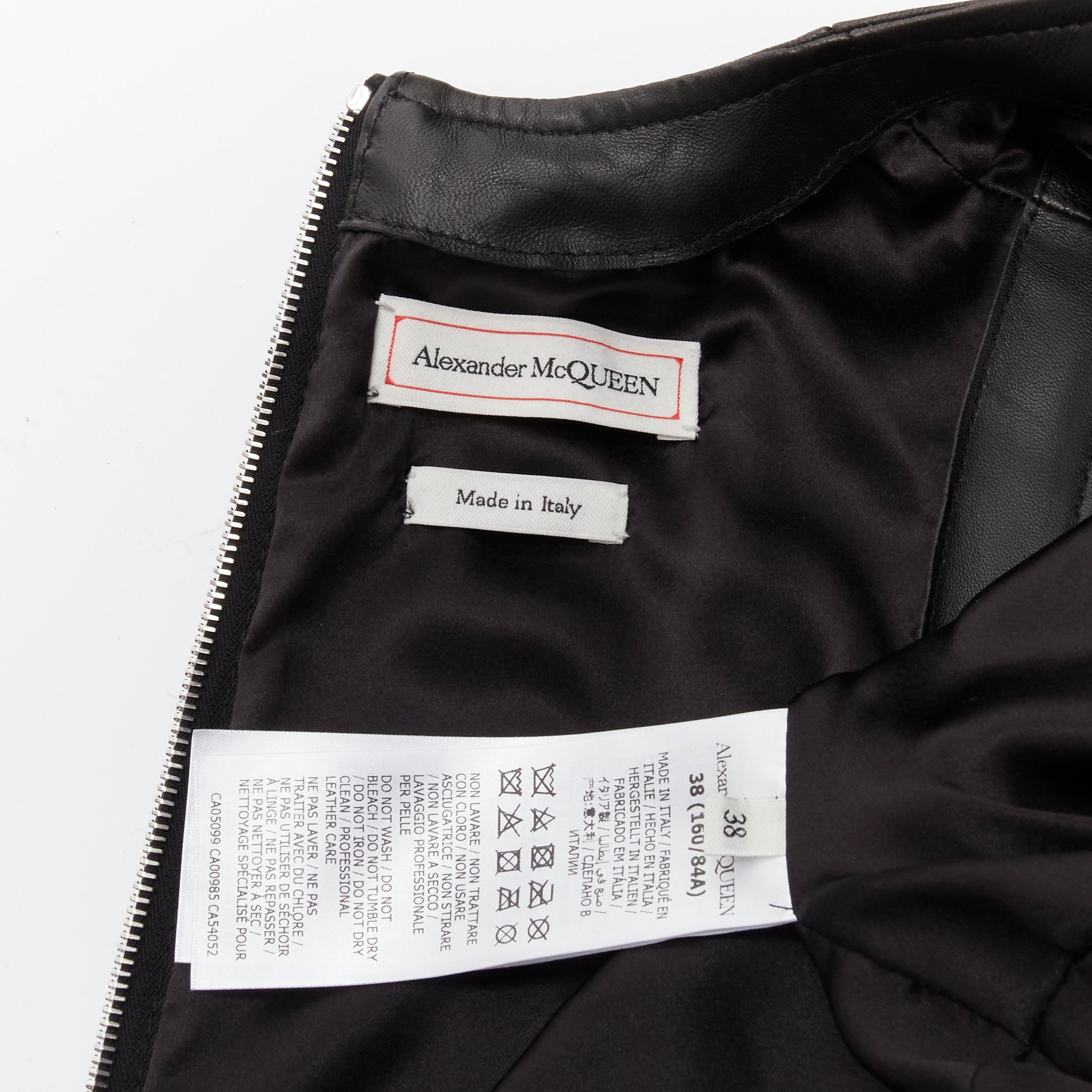ALEXANDER MCQUEEN 2022 black leather biker belted ruffle trim dress IT38 XS For Sale 7