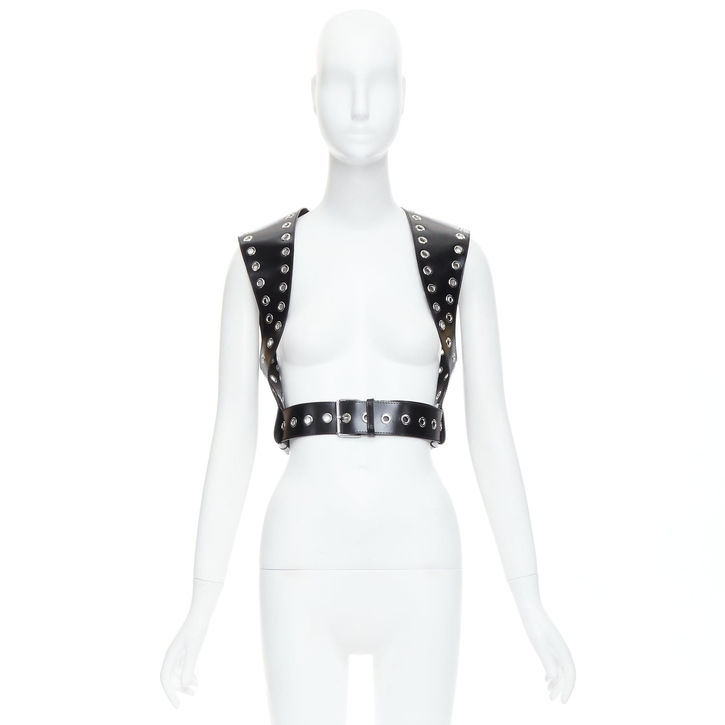 ALEXANDER MCQUEEN 2022 black leather grommet eyelet harness top IT38 XS 5