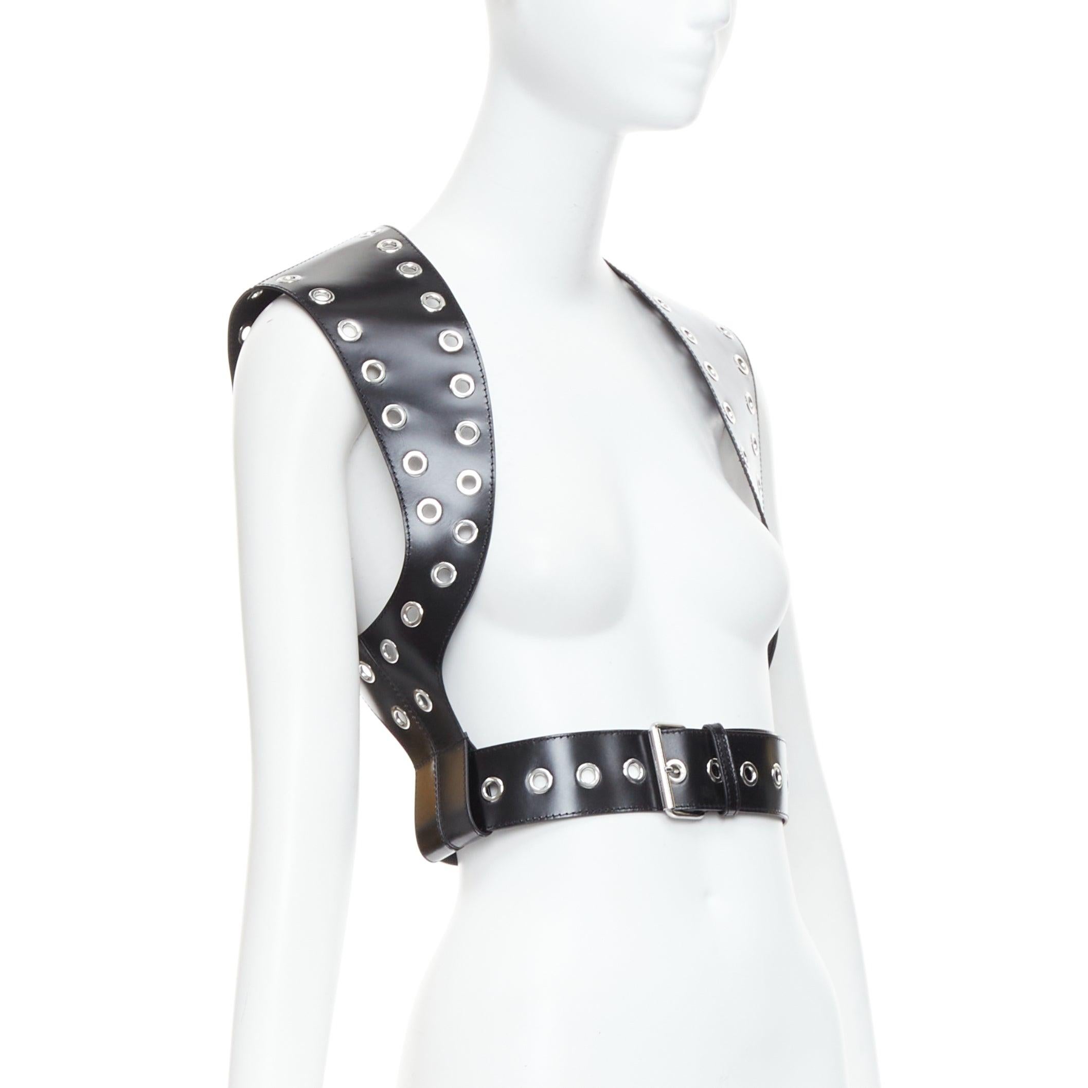 Black ALEXANDER MCQUEEN 2022 black leather grommet eyelet harness top IT38 XS