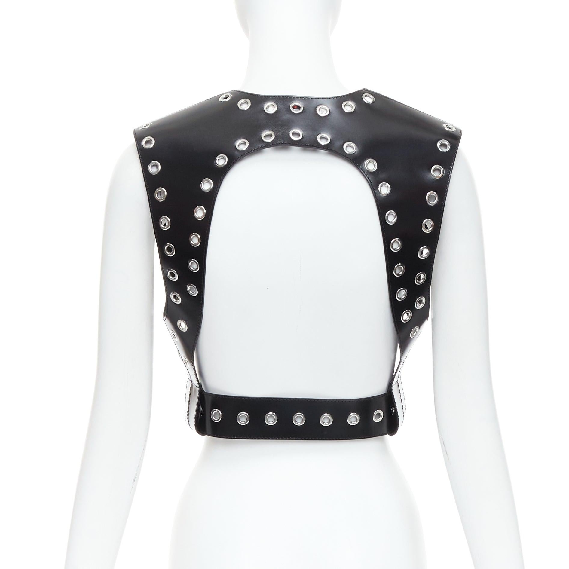 Women's ALEXANDER MCQUEEN 2022 black leather grommet eyelet harness top IT38 XS