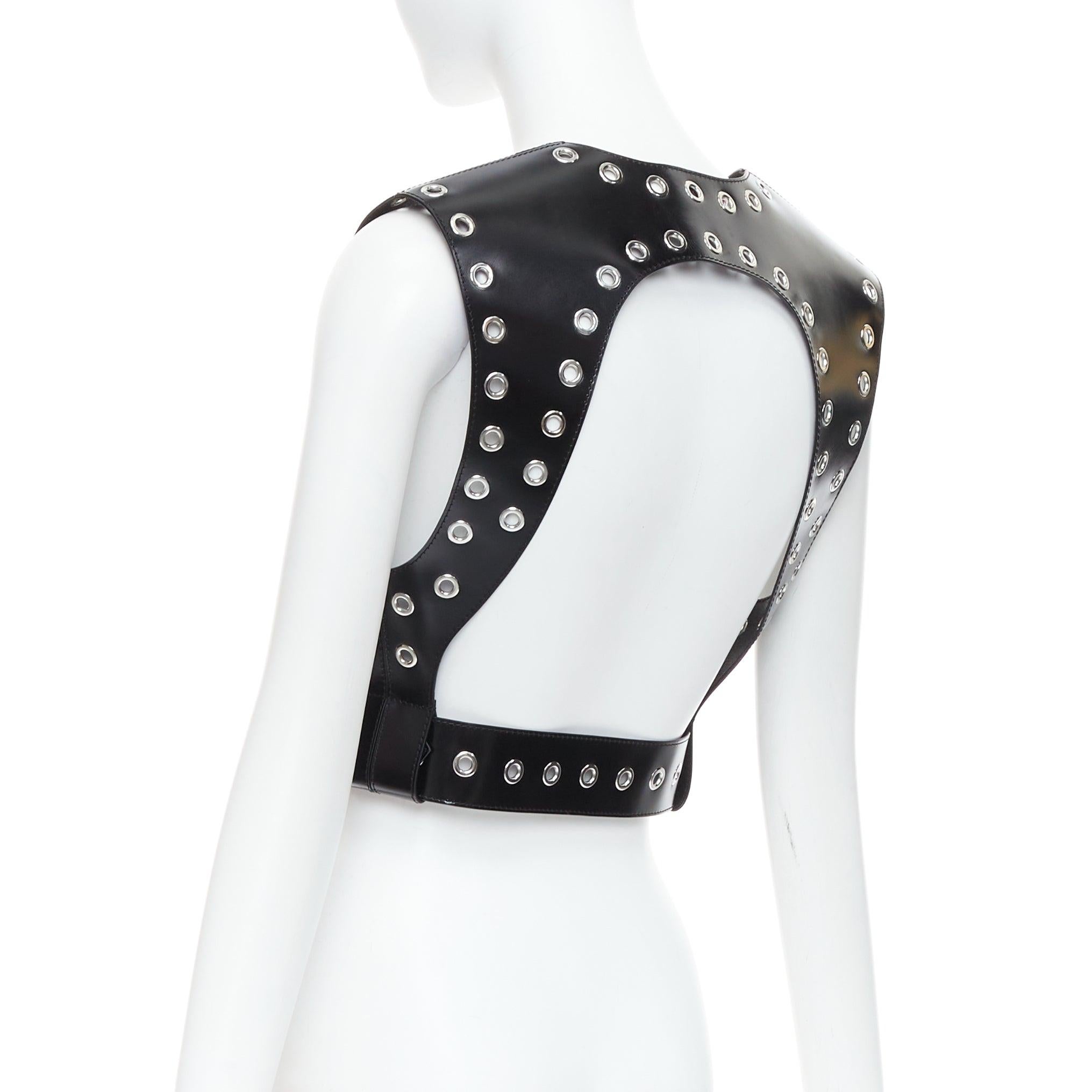 ALEXANDER MCQUEEN 2022 black leather grommet eyelet harness top IT38 XS 1