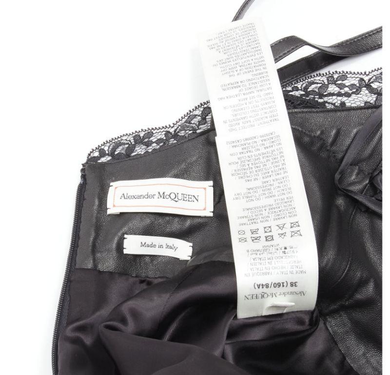 ALEXANDER MCQUEEN 2022 black leather lace asymmetric wrap draped dress IT38 XS For Sale 5