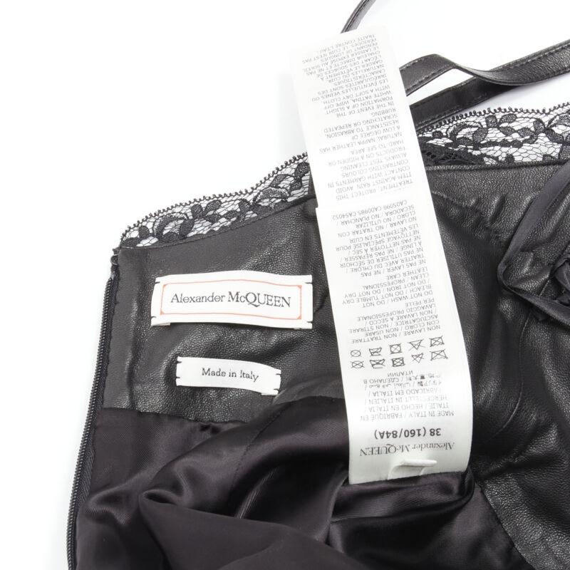 ALEXANDER MCQUEEN 2022 black leather lace asymmetric wrap draped dress IT38 XS For Sale 5