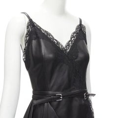 ALEXANDER MCQUEEN 2022 black leather lace asymmetric wrap draped dress IT38 XS