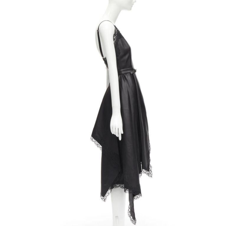 ALEXANDER MCQUEEN 2022 black leather lace asymmetric wrap draped dress IT38 XS In Excellent Condition For Sale In Hong Kong, NT