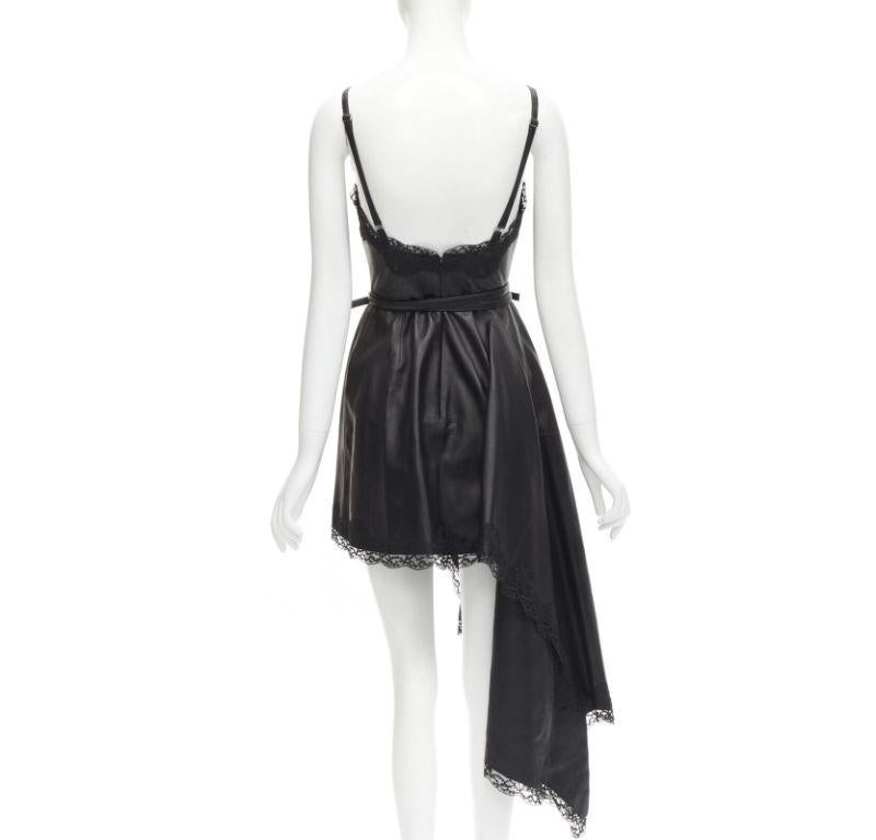Women's ALEXANDER MCQUEEN 2022 black leather lace asymmetric wrap draped dress IT38 XS For Sale