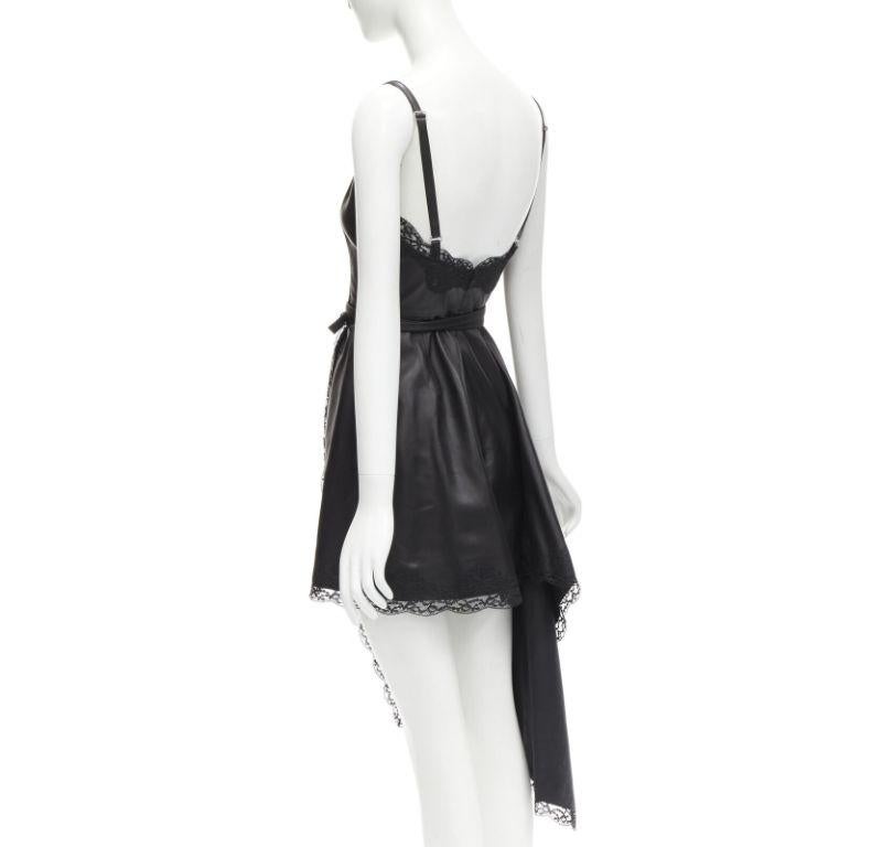 ALEXANDER MCQUEEN 2022 black leather lace asymmetric wrap draped dress IT38 XS For Sale 1