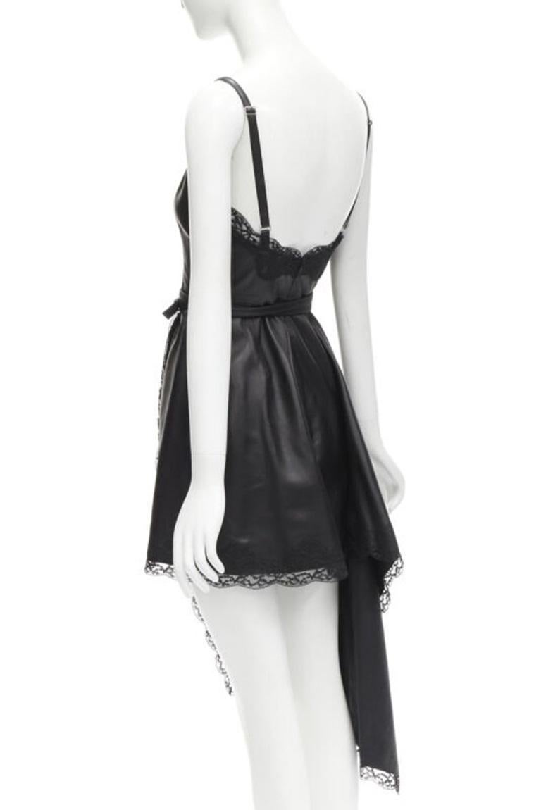 ALEXANDER MCQUEEN 2022 black leather lace asymmetric wrap draped dress IT38 XS For Sale 1