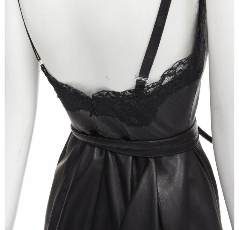 ALEXANDER MCQUEEN 2022 black leather lace asymmetric wrap draped dress IT38 XS For Sale 3