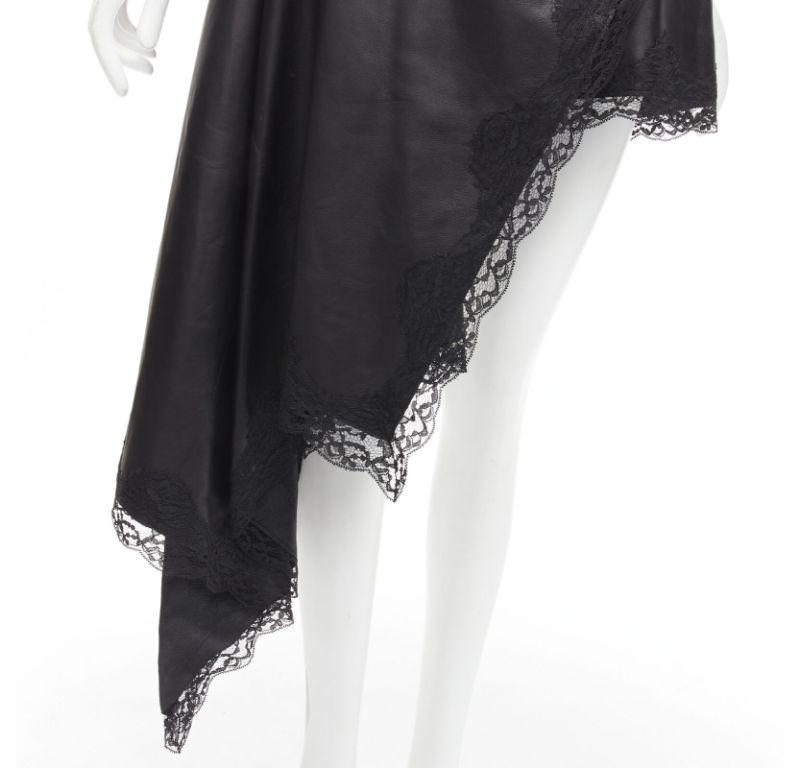 ALEXANDER MCQUEEN 2022 black leather lace asymmetric wrap draped dress IT38 XS For Sale 4