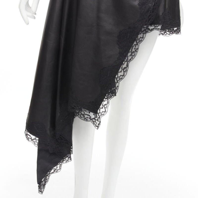 ALEXANDER MCQUEEN 2022 black leather lace asymmetric wrap draped dress IT38 XS For Sale 4