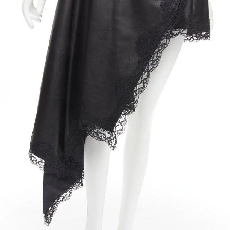 ALEXANDER MCQUEEN 2022 black leather lace asymmetric wrap draped dress IT38  XS For Sale at 1stDibs