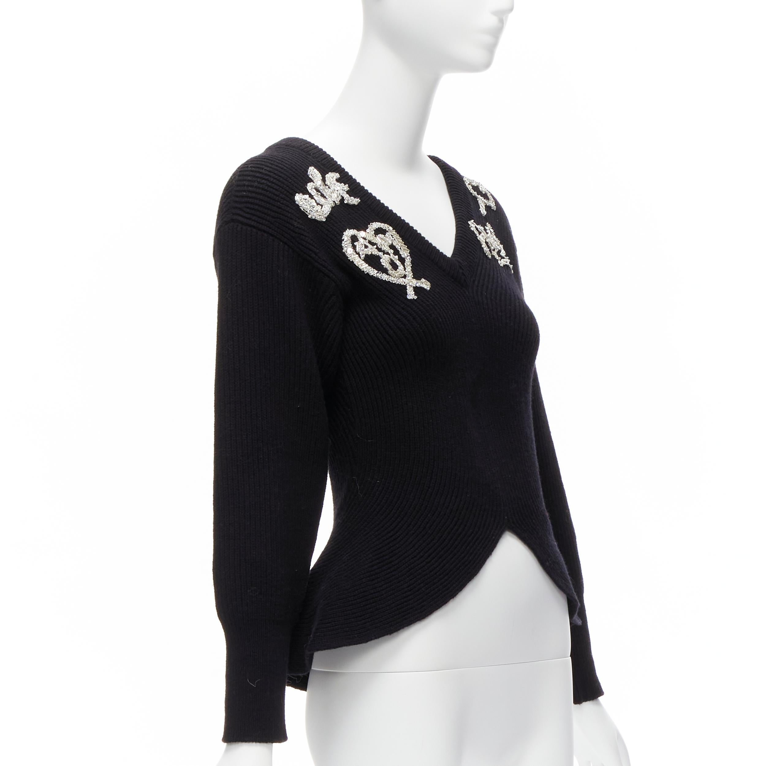 Noir ALEXANDER MCQUEEN 2022 noir logo perles embellies peplum pull côtelé S en vente