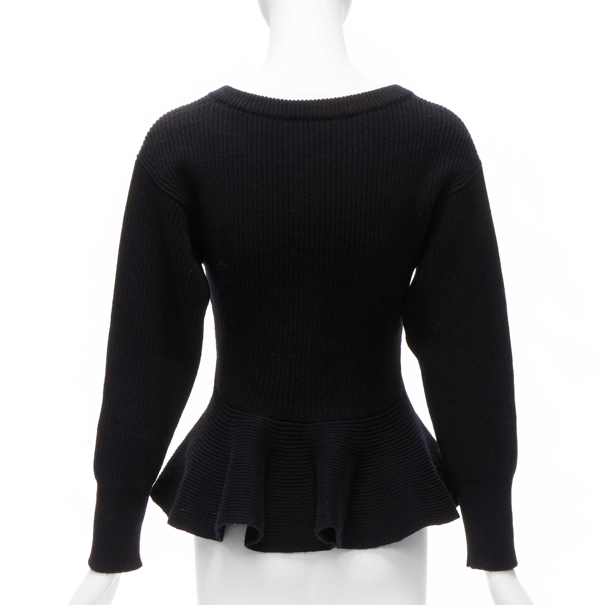 ALEXANDER MCQUEEN 2022 black logo beads embellished peplum ribbed sweater S For Sale 1