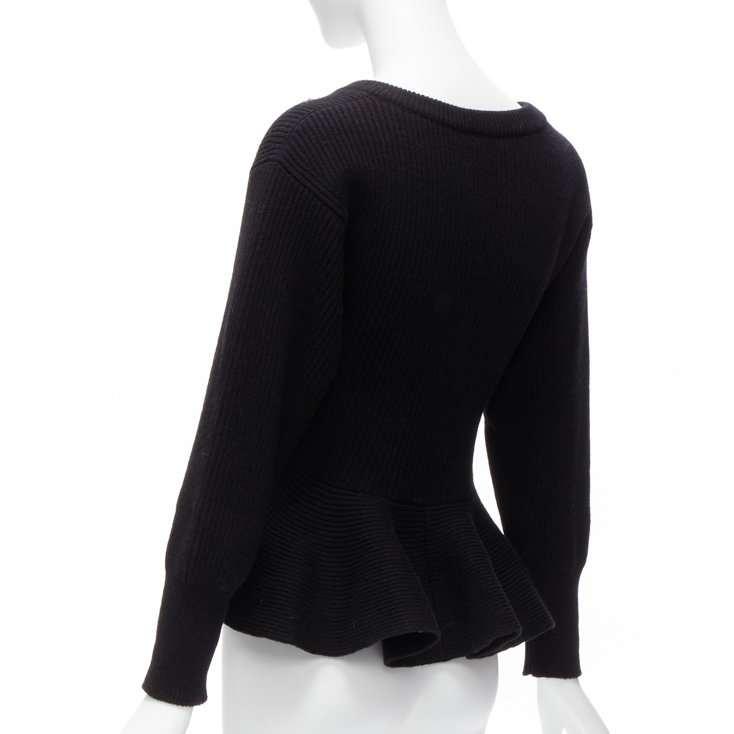 ALEXANDER MCQUEEN 2022 black logo beads embellished peplum ribbed sweater S For Sale 2