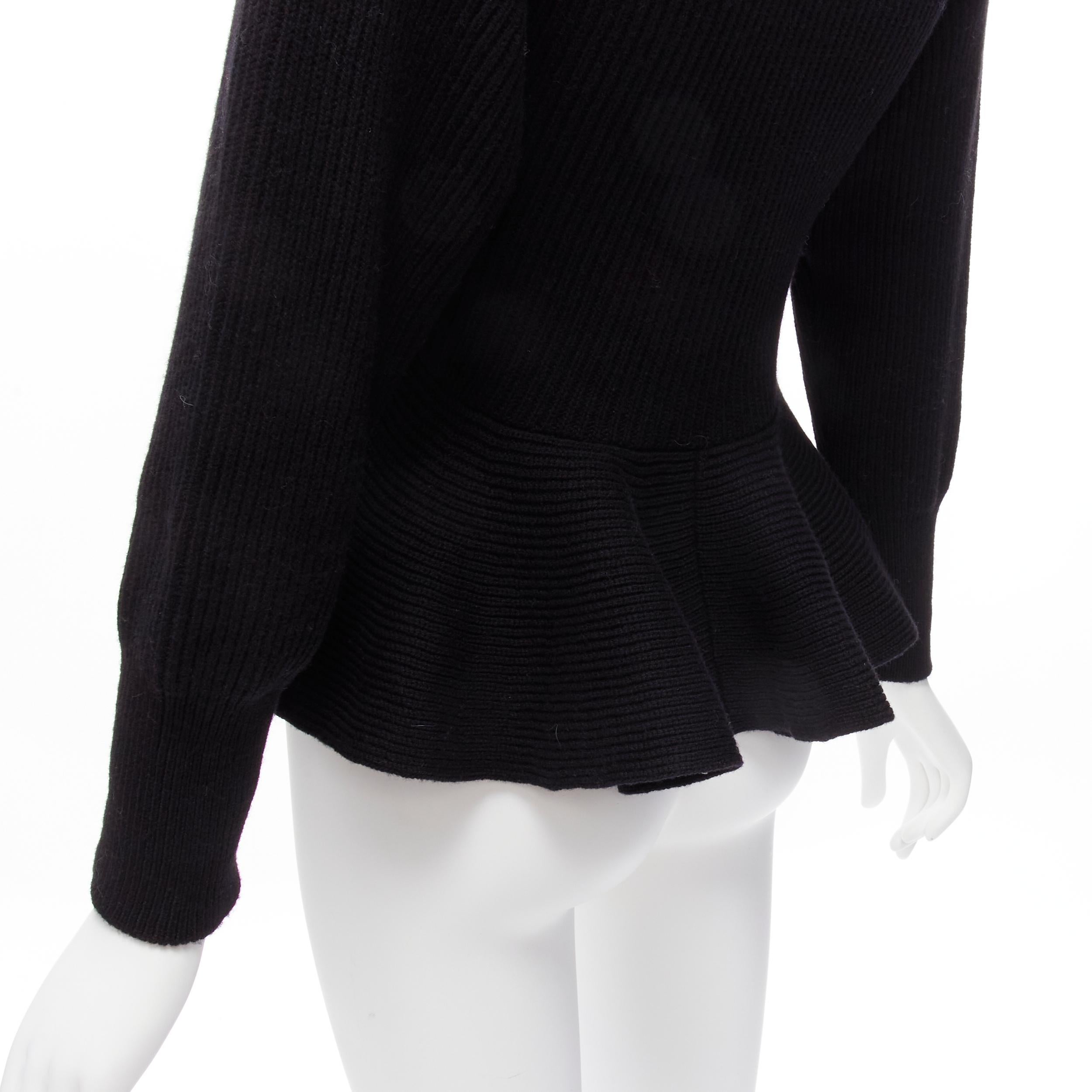 ALEXANDER MCQUEEN 2022 black logo beads embellished peplum ribbed sweater S For Sale 3