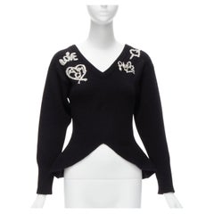 ALEXANDER MCQUEEN 2022 black logo beads embellished peplum ribbed sweater S
