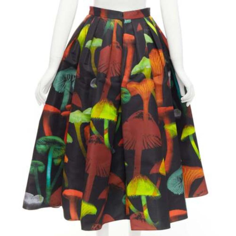 Donna Alexander McQueen 2022 nero Psychedelic Mushroom print midi skirt IT38 XS in vendita