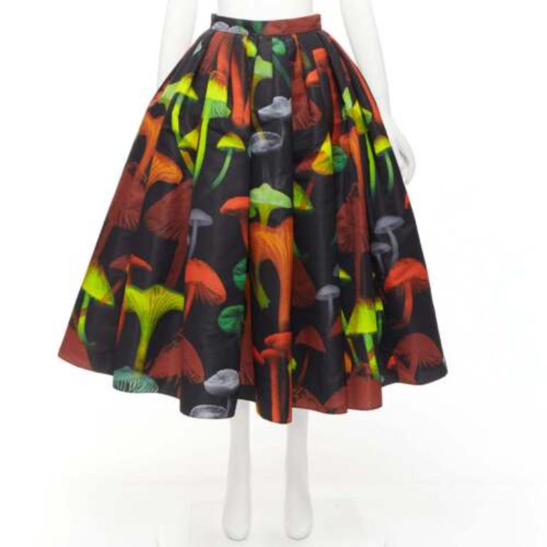 Alexander McQueen 2022 nero Psychedelic Mushroom print midi skirt IT38 XS in vendita 4