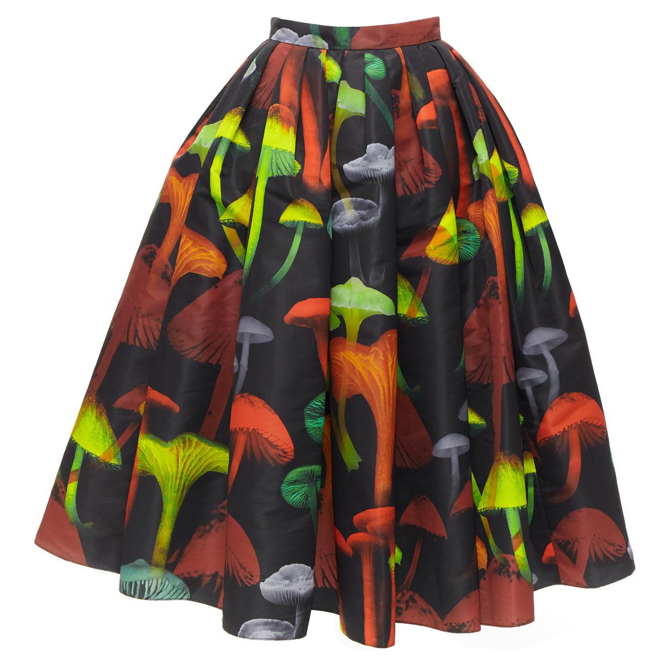 ALEXANDER MCQUEEN 2022 black Psychedelic Mushroom print midi full skirt IT38 XS