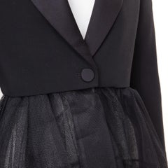 ALEXANDER MCQUEEN 2022 black wool peplum tulle single button tuxedo blazer IT36