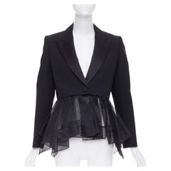 ALEXANDER MCQUEEN 2022 black wool peplum tulle single button tuxedo blazer IT36