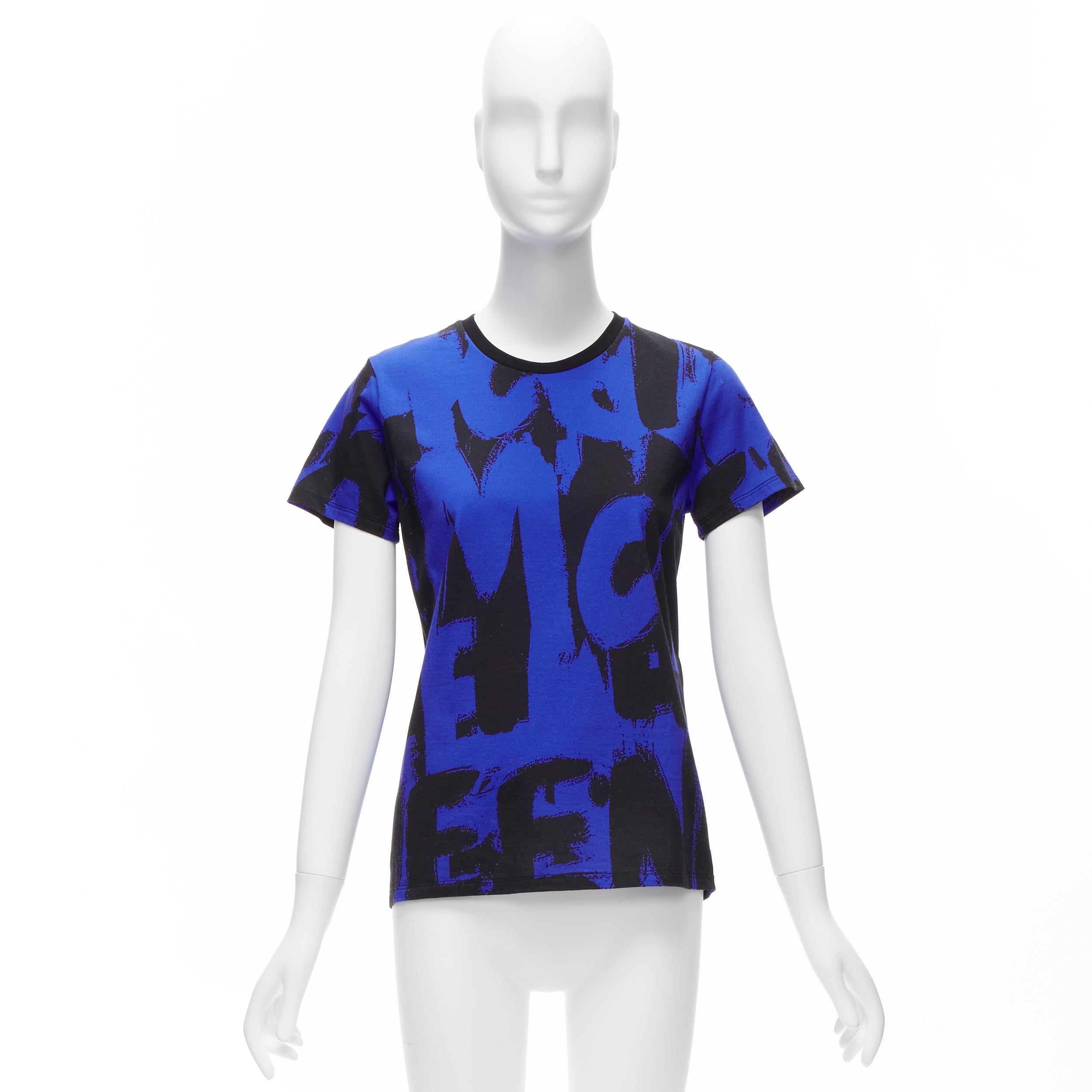 ALEXANDER MCQUEEN 2022 Brush blue black graffiti cotton tshirt IT38 XS For Sale 5