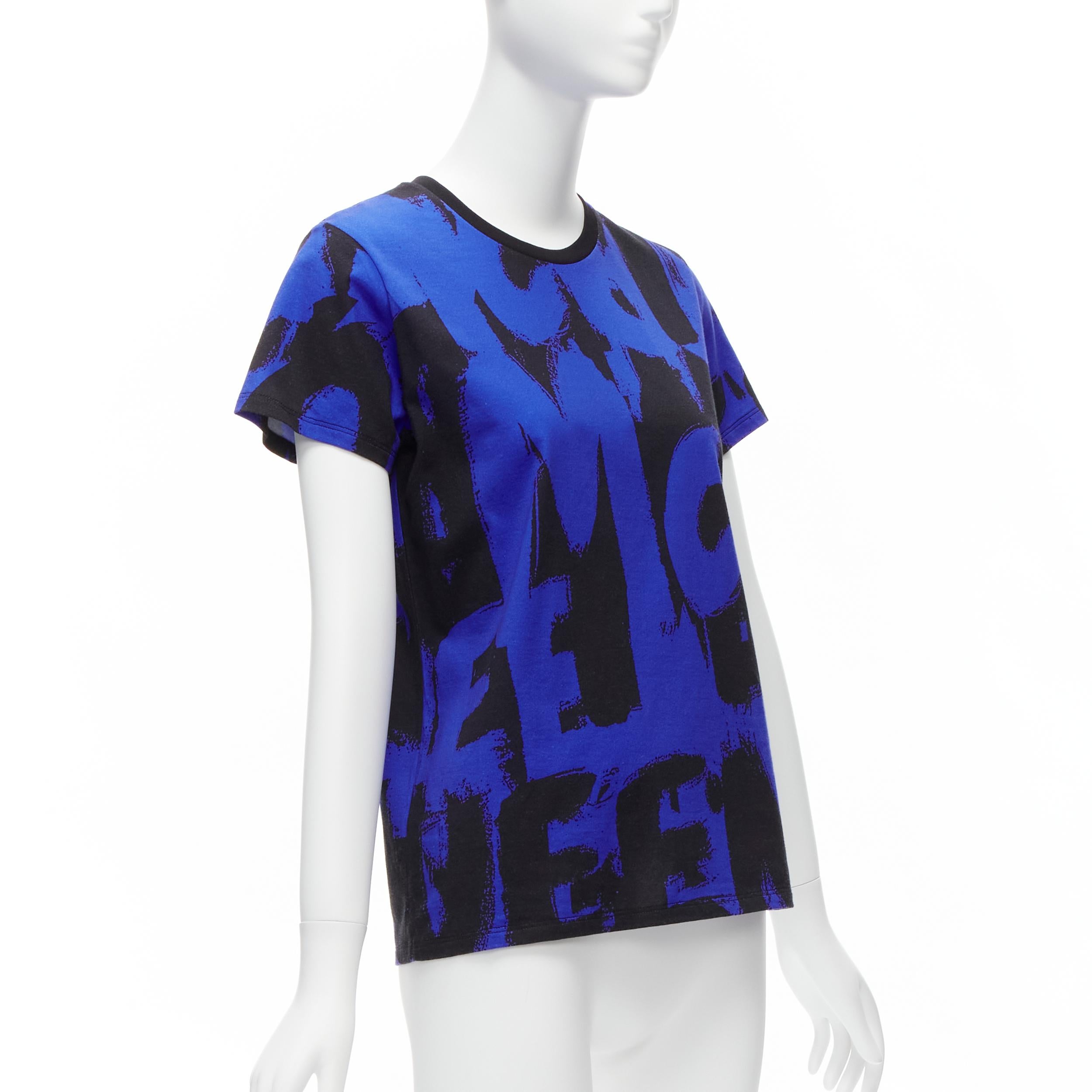 ALEXANDER MCQUEEN 2022 Brush blue black graffiti cotton tshirt IT38 XS In Excellent Condition For Sale In Hong Kong, NT