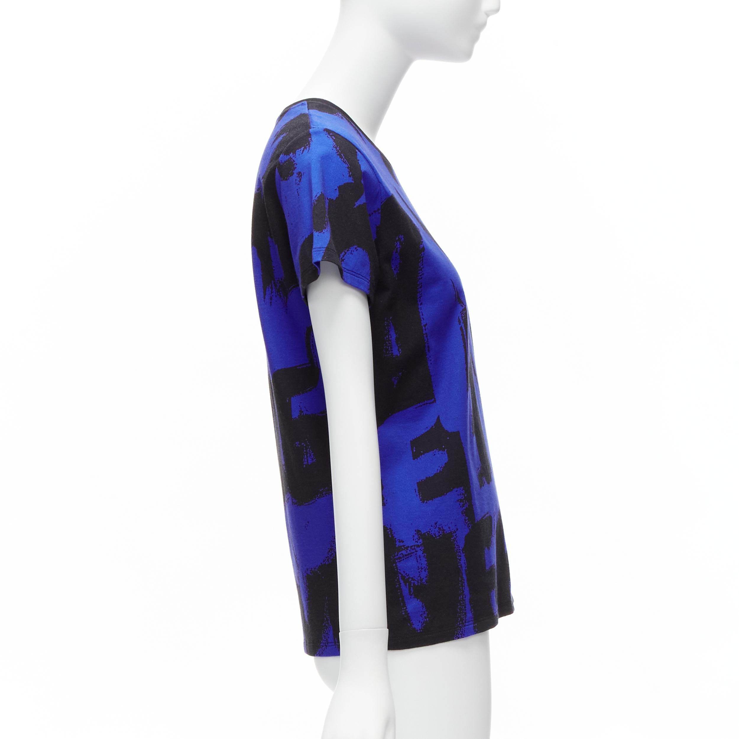 Women's ALEXANDER MCQUEEN 2022 Brush blue black graffiti cotton tshirt IT38 XS For Sale