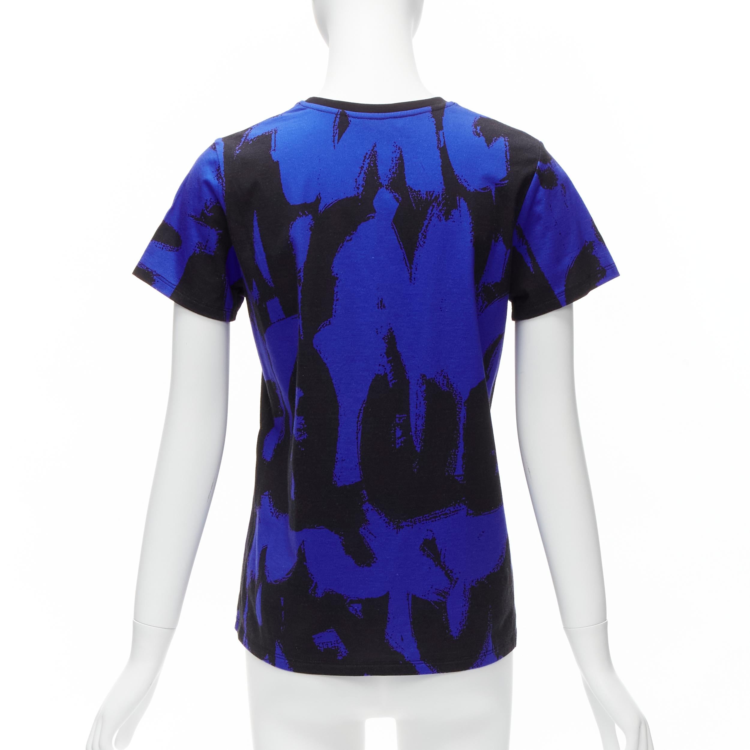 Women's ALEXANDER MCQUEEN 2022 Brush blue black graffiti cotton tshirt IT38 XS For Sale