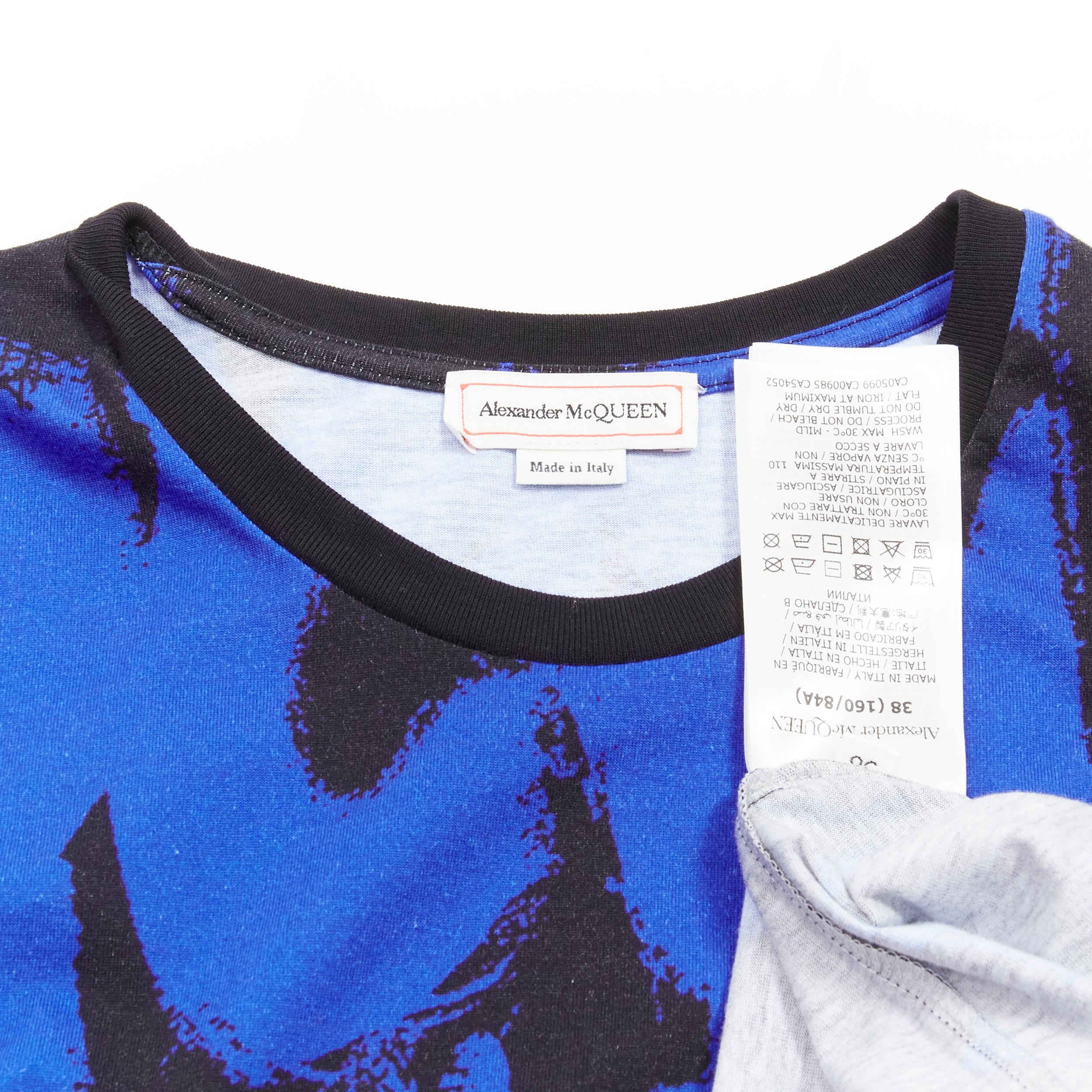 ALEXANDER MCQUEEN 2022 Brush blue black graffiti cotton tshirt IT38 XS For Sale 4