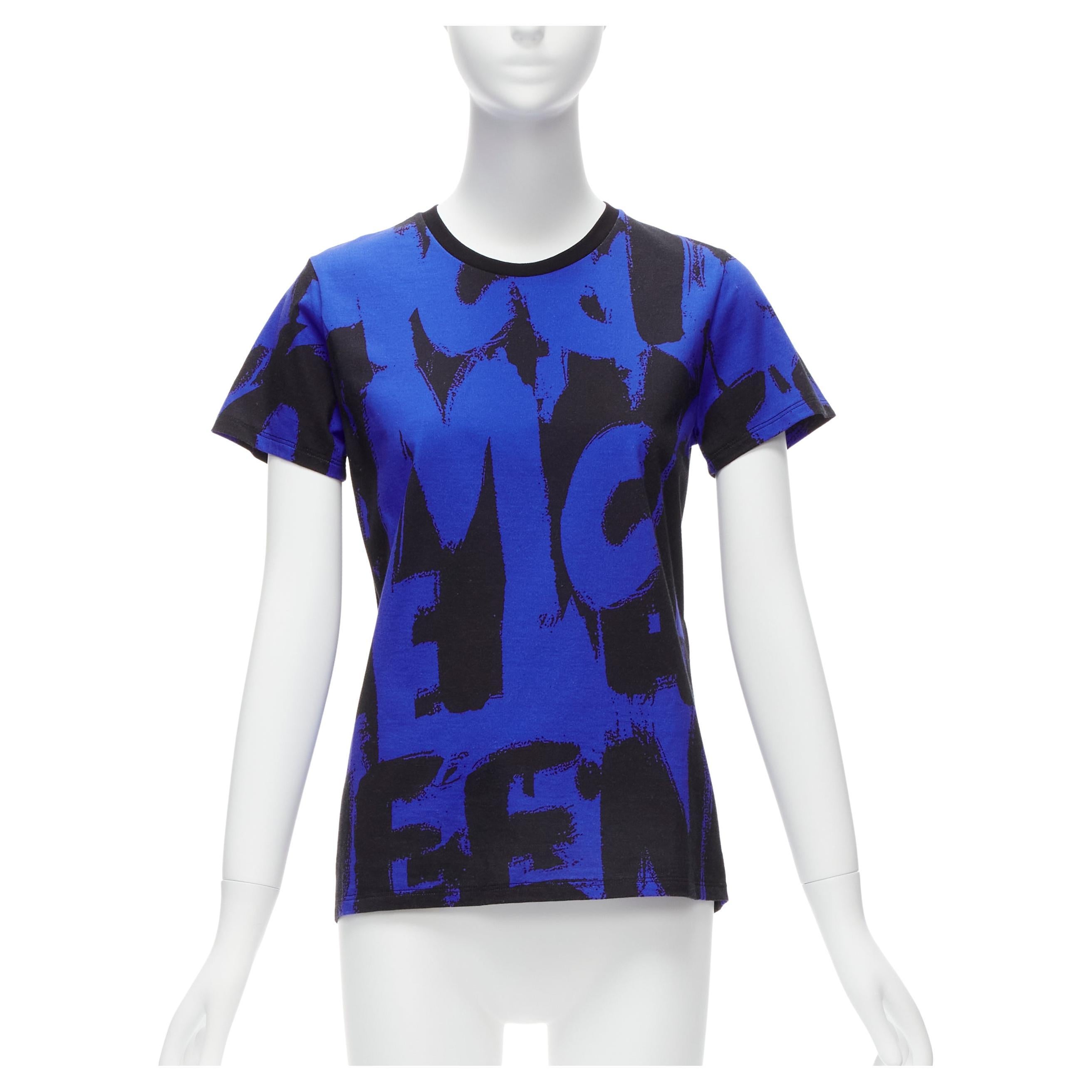 ALEXANDER MCQUEEN 2022 Brush blue black graffiti cotton tshirt IT38 XS For Sale