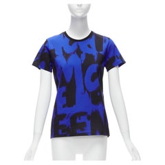 ALEXANDER MCQUEEN 2022 Bürstenblaues schwarzes Graffiti-Baumwollthemd IT38 XS