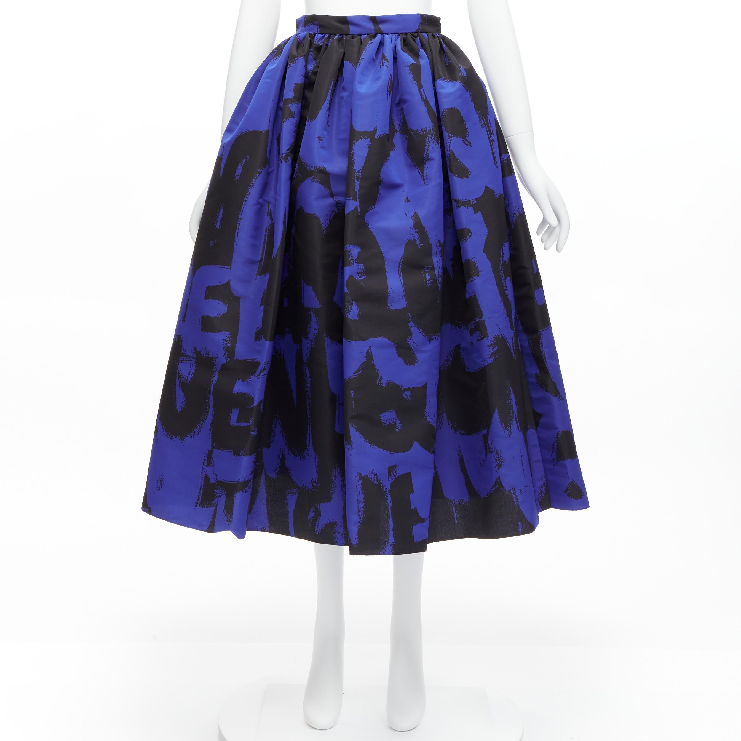 ALEXANDER MCQUEEN 2022 Brush Graffiti black blue flared full skirt IT38 XS For Sale 5